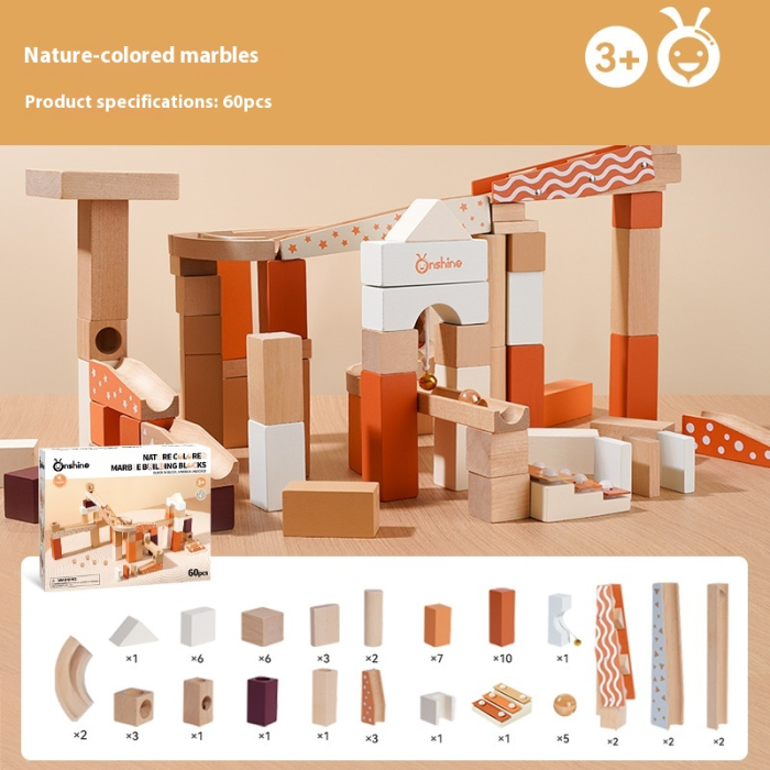 Set piste cu bile din lemn – 60 piese pentru construcții creative și joc educativ [2]