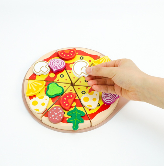 Set pizza din lemn pentru feliat cu accesorii și joc de rol, 24 piese [6]