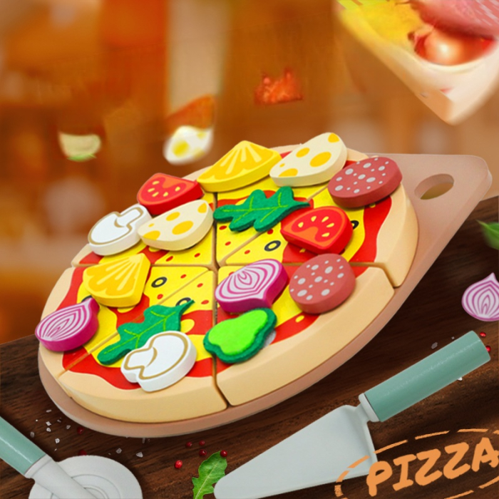 Set pizza din lemn pentru feliat cu accesorii și joc de rol, 24 piese [7]