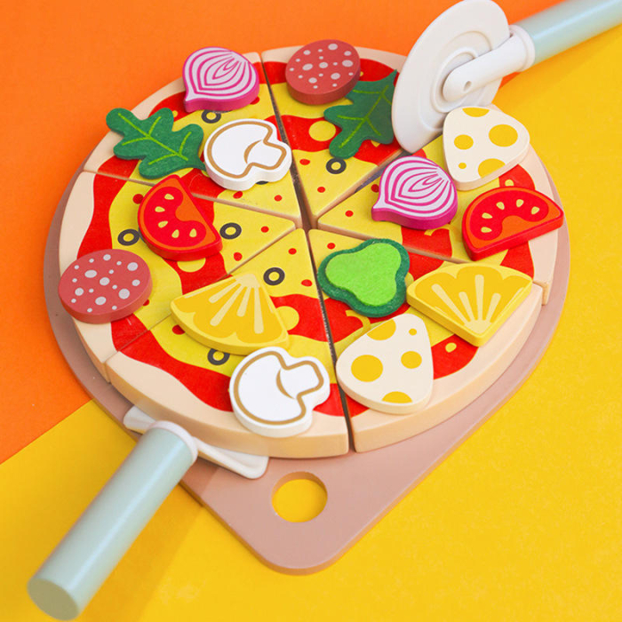 Set pizza din lemn pentru feliat cu accesorii și joc de rol, 24 piese [5]