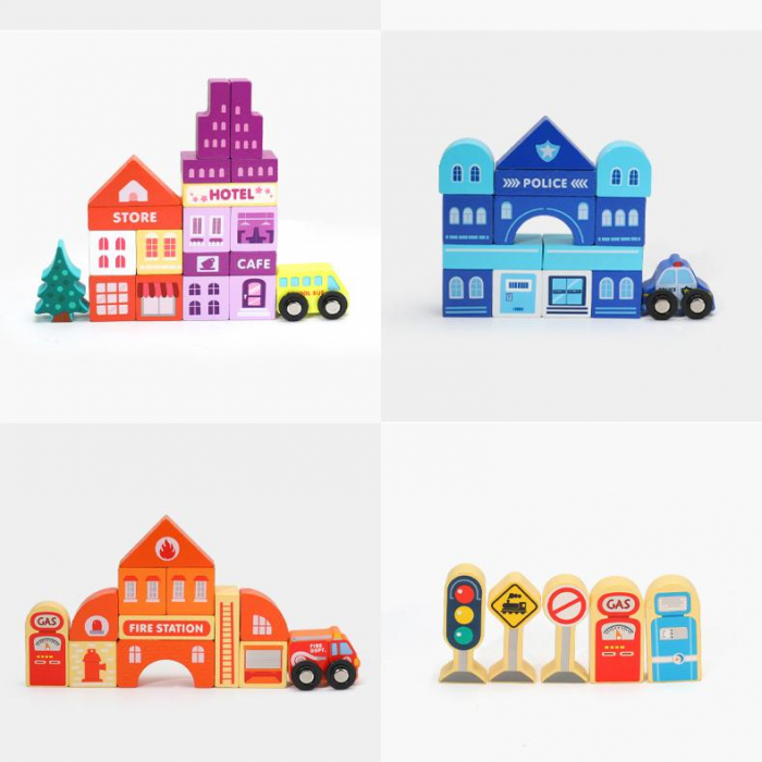 Set trenulet si cuburi constructie din lemn - Track Box City portabil [4]