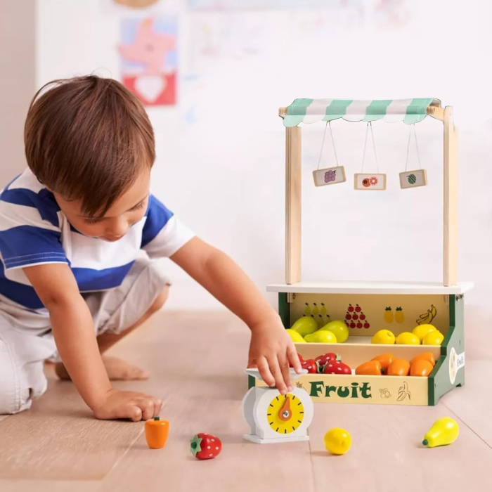 Stand din lemn cu fructe și cântar – Piață educativă pentru jocuri de rol [4]