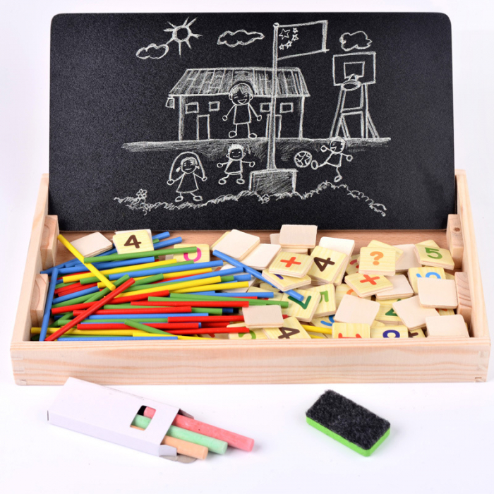 Tabla educativa din lemn 2 in 1 – Scris, desen si invatare matematica pentru copii [4]