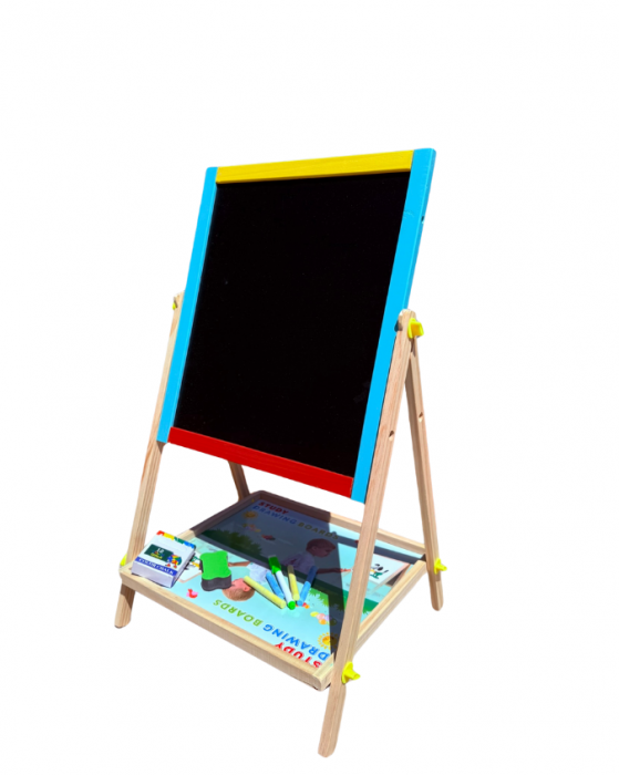 Tabla magnetica din lemn 2-in-1 tip sevalet, cu marker & creta [3]
