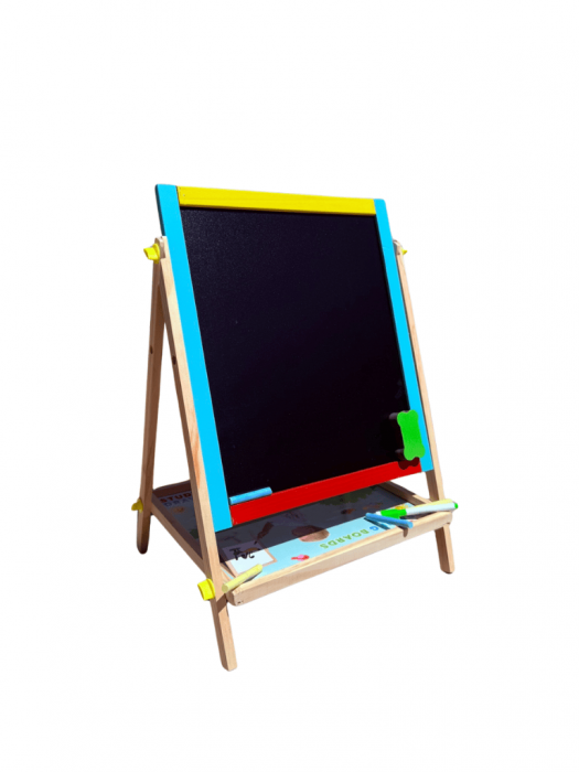 Tabla magnetica din lemn 2-in-1 tip sevalet, cu marker & creta [4]
