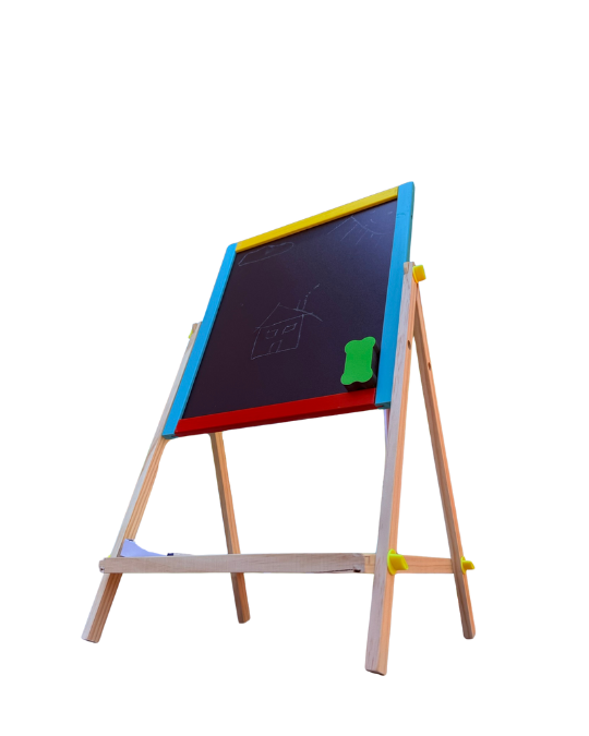Tabla magnetica din lemn 2-in-1 tip sevalet, cu marker & creta [2]