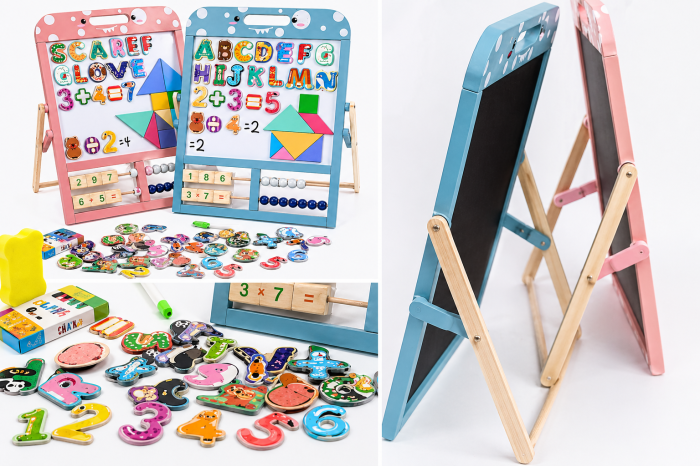 Tablă magnetică educativă cu abac și accesorii - Albastru [4]