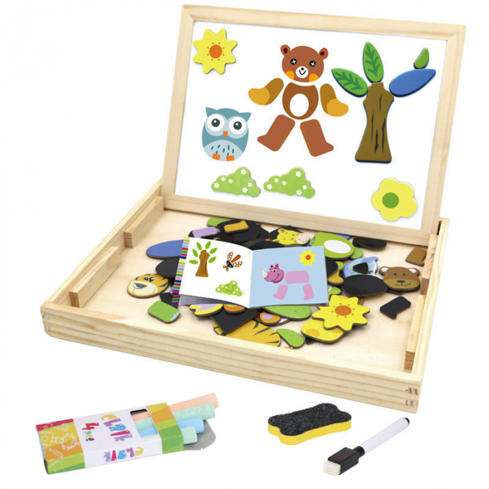 Tablita magnetica educativa din lemn 3 in 1 – puzzle cu jocuri logice pentru copii [3]