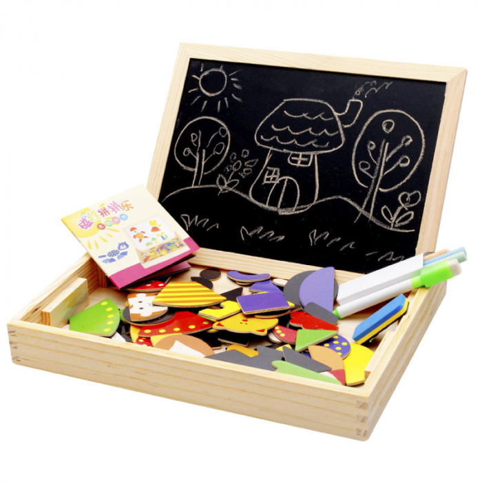 Tablita magnetica educativa din lemn 3 in 1 – puzzle cu jocuri logice pentru copii [4]