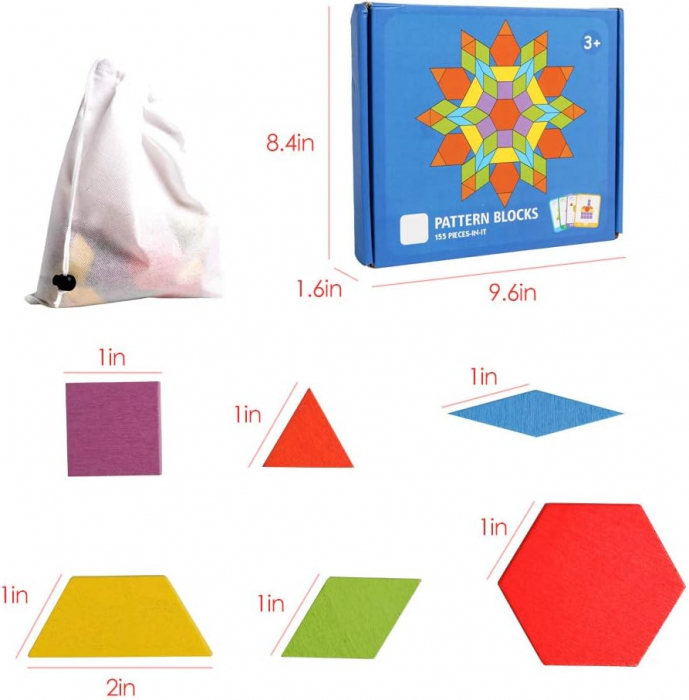 Tangram din lemn cu 155 piese colorate – Joc educativ Montessori pentru copii [6]