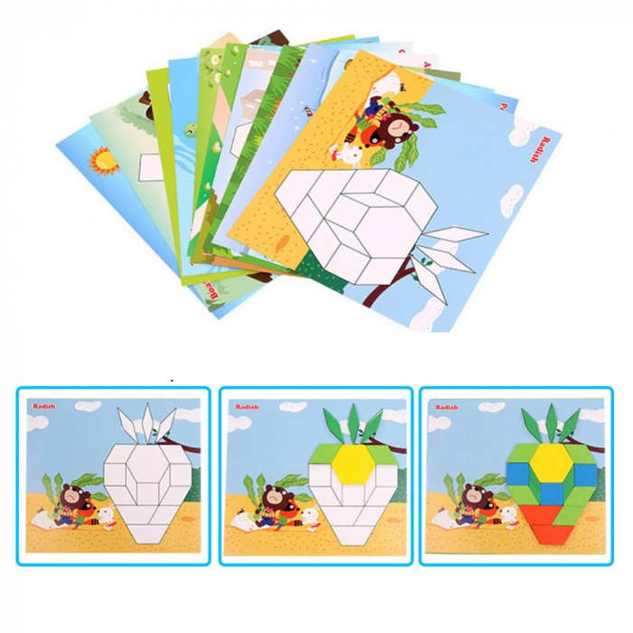 Tangram din lemn cu 250 piese colorate – Joc educativ Montessori pentru copii [5]