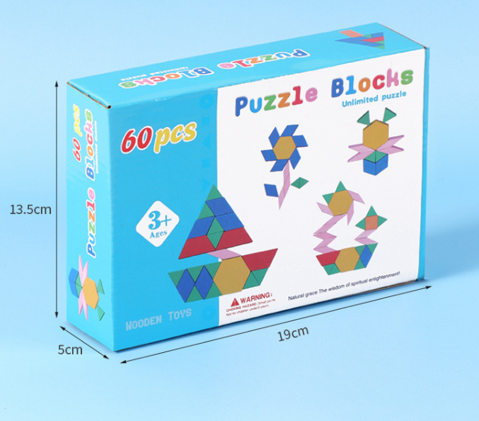Tangram din lemn cu 60 piese colorate – Joc educativ Montessori pentru copii [5]
