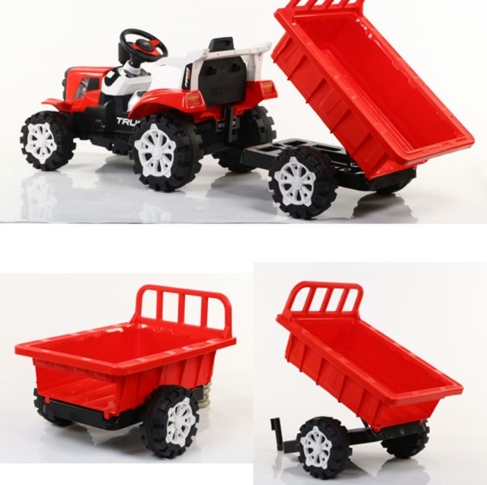 Tractor electric pentru copii 12V cu remorcă detașabilă și telecomandă parentală - Roșu [3]