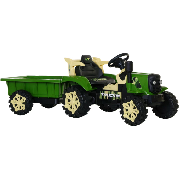 Tractor electric pentru copii 12V cu remorcă detașabilă și telecomandă parentală - Verde [5]
