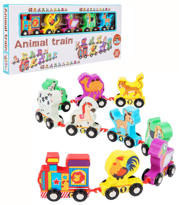 Trenulet din lemn cu animale – 10 piese educative | ZukiToys.ro [1]
