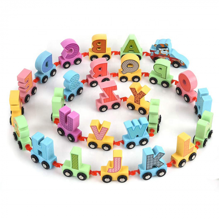 Trenulet magnetic din lemn cu litere, 27 piese, 3+ ani [2]