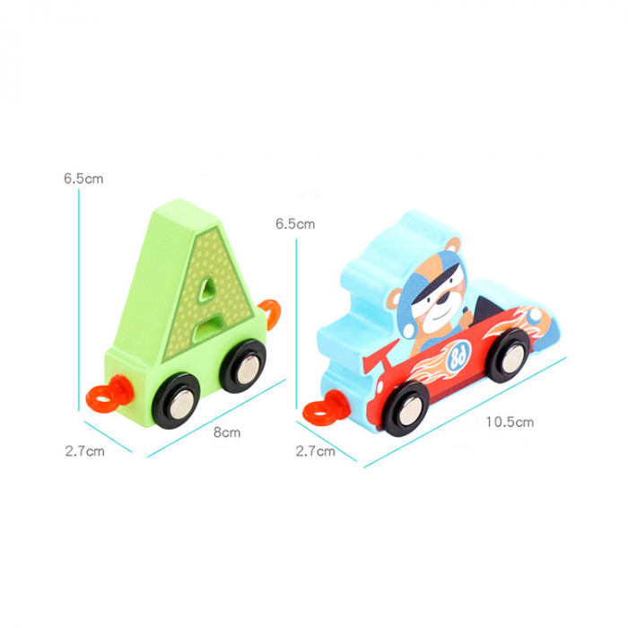 Trenulet magnetic din lemn cu litere, 27 piese, 3+ ani [5]