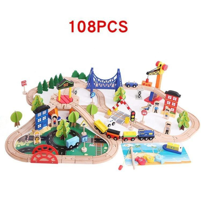 Trenulet și circuit 3D din lemn ecologic – 108 piese [4]