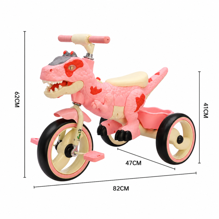 Tricicletă copii model dinozaur roz cu pedale și 3 roți [4]