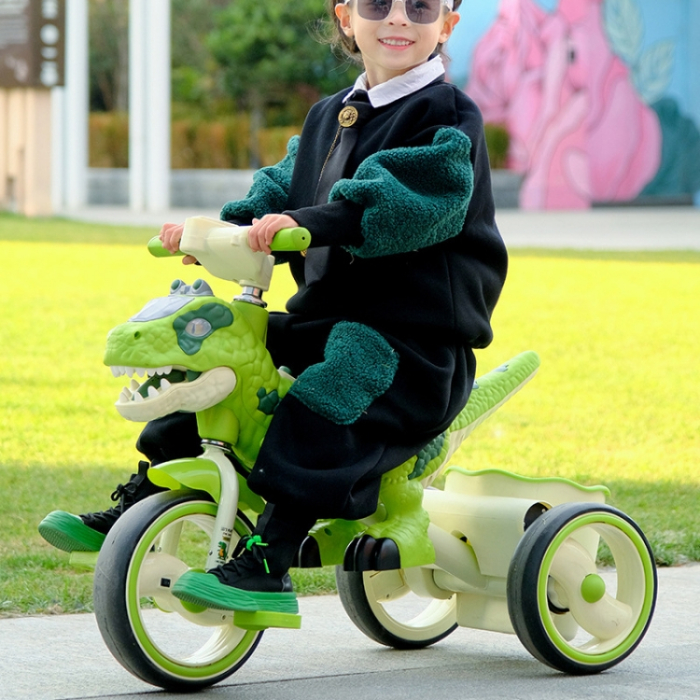 Tricicletă copii model dinozaur verde cu pedale și 3 roți [2]