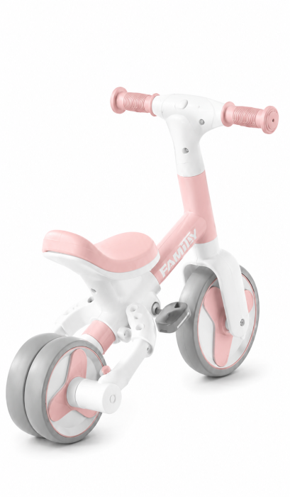 Tricicletă și bicicletă de echilibru 2 în 1, cu muzică, lumini și pedale detașabile - Roz [3]