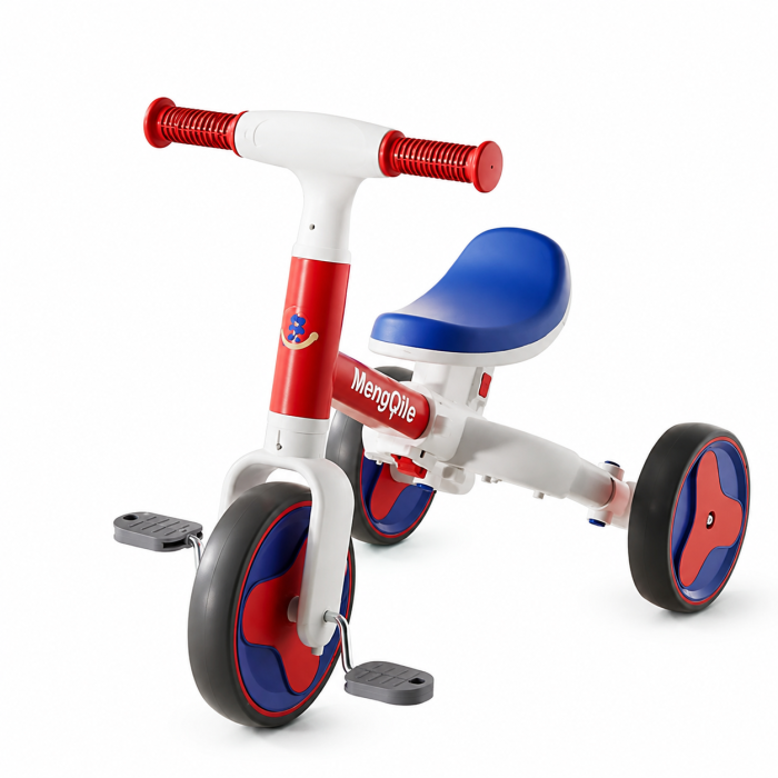 Tricicletă și bicicletă de echilibru 2 în 1, cu muzică, lumini și pedale detașabile - Albastru cu Roșu [3]