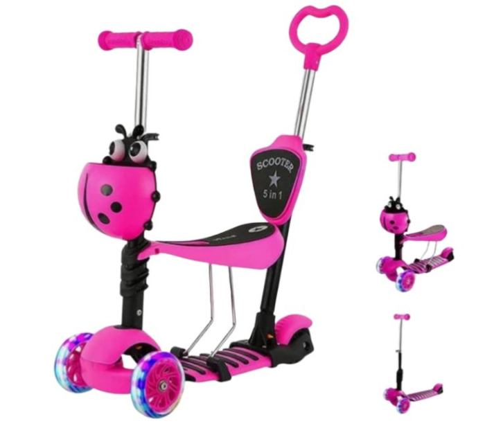 Trotinetă 5 în 1 buburuza cu scaunel – ( roz ) [5]