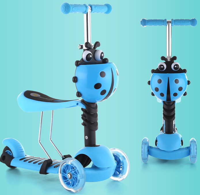 Trotineta copii 3‑in‑1 cu roti luminoase (albastru) [3]