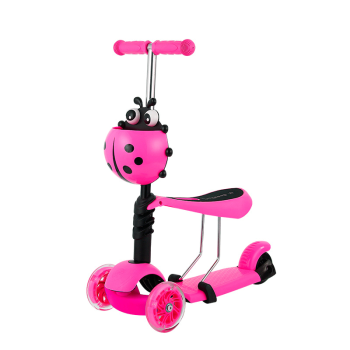 Trotineta copii 3‑in‑1 cu roti luminoase (roz) [2]