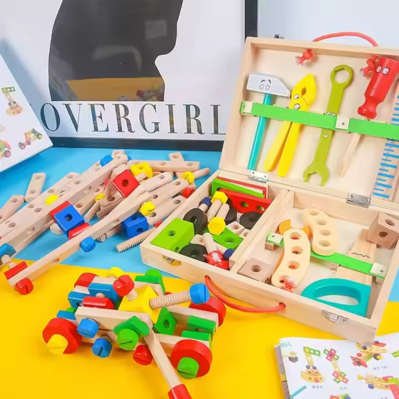 Trusa de unelte din lemn pentru copii tip Montessori – Joc educativ de bricolaj si asamblare 36+ [2]