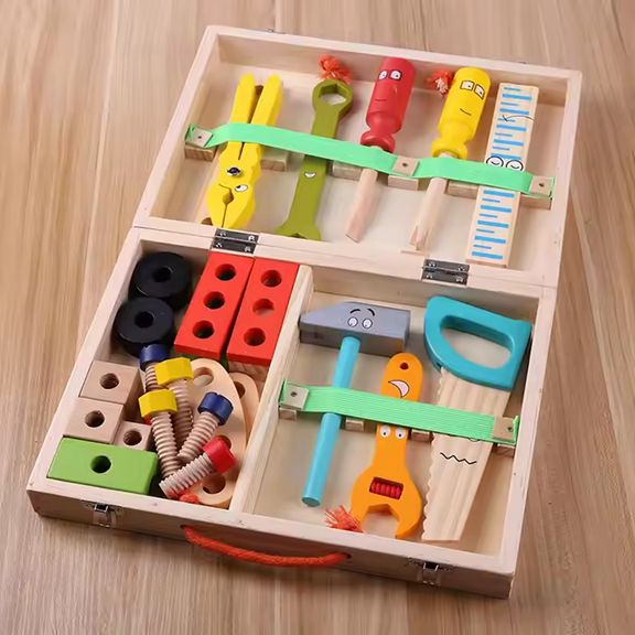 Trusa de unelte din lemn pentru copii tip Montessori – Joc educativ de bricolaj si asamblare 36+ [5]