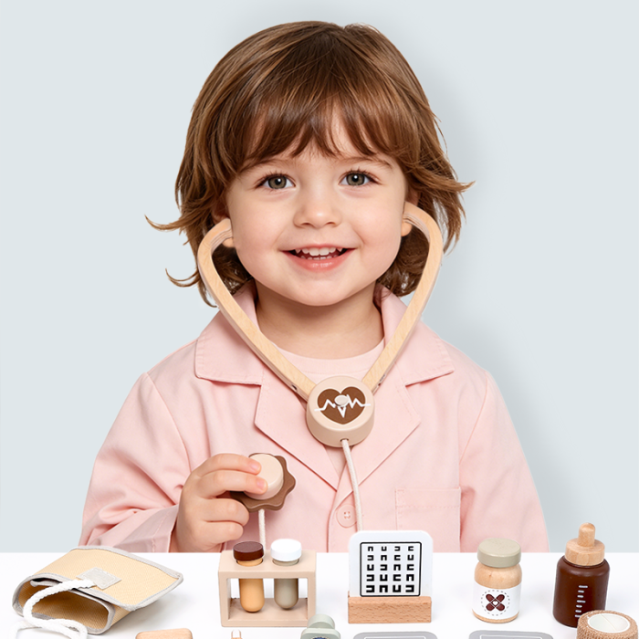 Trusă Medicală de Doctor din Lemn cu Accesorii - 3 ani + [4]