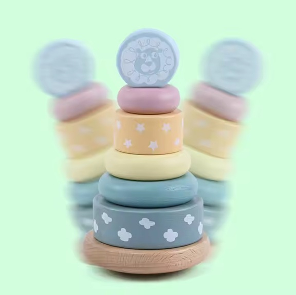 Turn de stivuire, Montessori din lemn, culori pastelate [2]