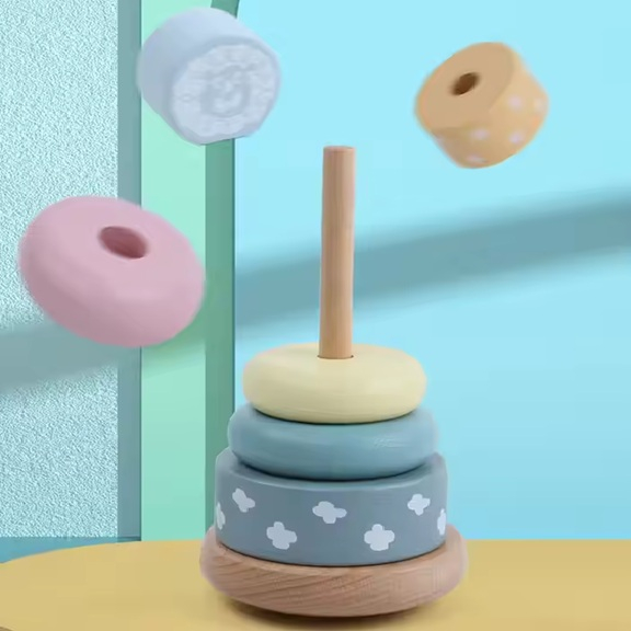 Turn de stivuire, Montessori din lemn, culori pastelate [4]