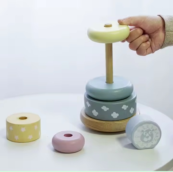 Turn de stivuire, Montessori din lemn, culori pastelate [3]