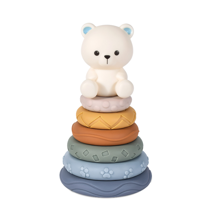 Turn de stivuire și sortare din silicon cu forme și cuburi senzoriale - model Ursuleț [3]