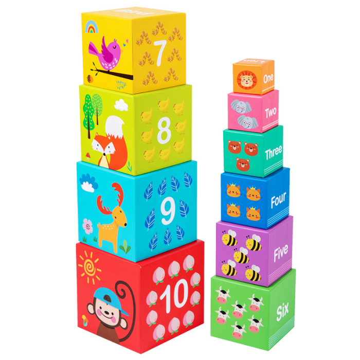 Turn piramidă – set 10 cuburi din carton de stivuit, jucărie educativă pentru copii [2]