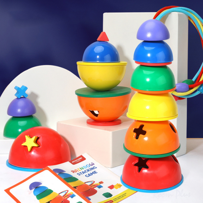 Turn Rainbow din lemn – Joc de stivuire cu forme geometrice | ZukiToys.ro [2]
