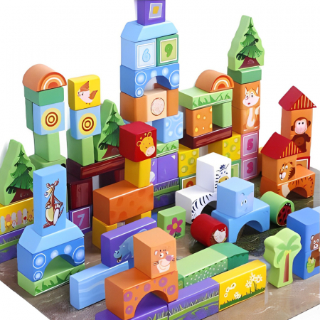 100 de cuburi din lemn pentru construit – Cute Animals 3 ani [1]