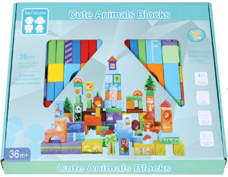 100 de cuburi din lemn pentru construit – Cute Animals 3 ani [3]