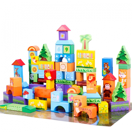 Cadouri dupa Buget - 100 de cuburi din lemn pentru construit – Cute Animals 3 ani