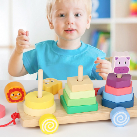 Forme geometrice animale pe roți – Joc de stivuire din lemn | ZukiToys.ro [4]