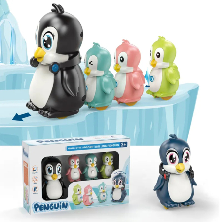 Jucarii interactive - Set cu 4 Pinguini "Mama si Puii" magnetici care merg si canta