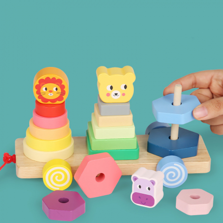 Forme geometrice animale pe roți – Joc de stivuire din lemn | ZukiToys.ro [3]