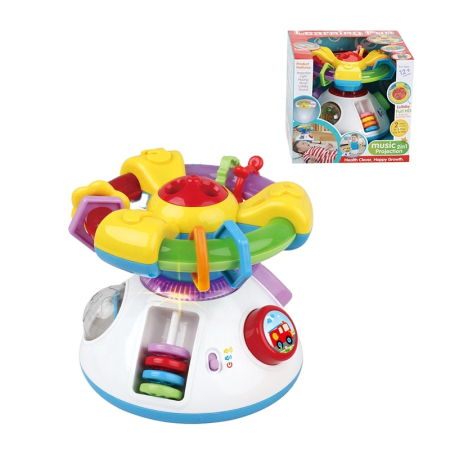 Toate jucariile - Jucarie interactiva 2 in 1 Volan muzical si Proiector pentru bebelusi