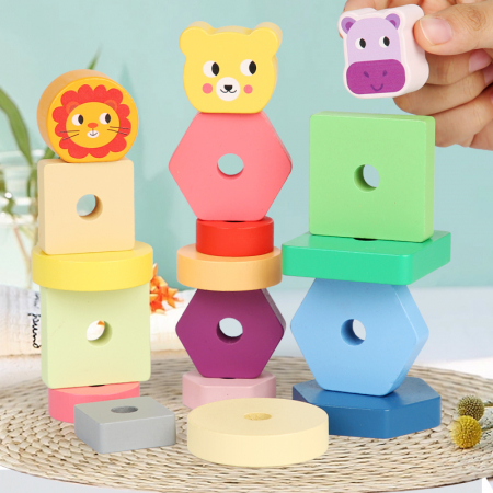 Forme geometrice animale pe roți – Joc de stivuire din lemn | ZukiToys.ro [2]