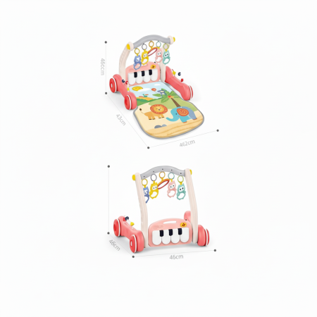 Antemergător și saltea de joacă cu pian 2 în 1 Huanger - Roz [3]