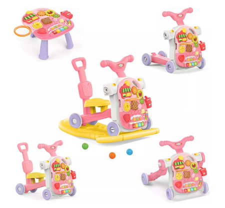 Corturi & Spatii de Joaca - Antepremergător 5 în 1 cu masă de activități și jocuri educative – roz