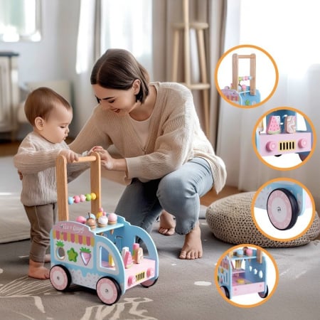 Antepremergător din lemn 3 în 1 – căruț cu înghețată, sortator forme și abac [1]