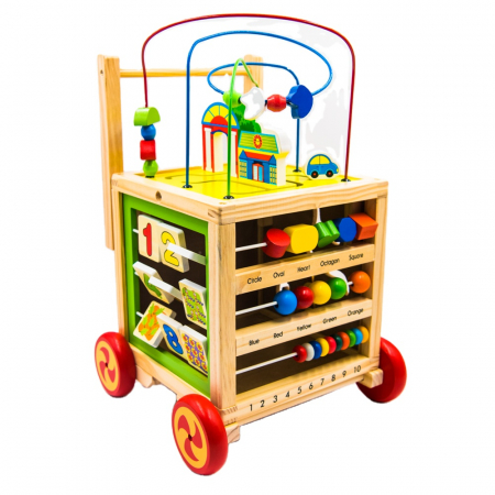 Jucarii educative - Antepremergator din lemn + Cub educativ multi-activitati Montessori 6‑în‑1